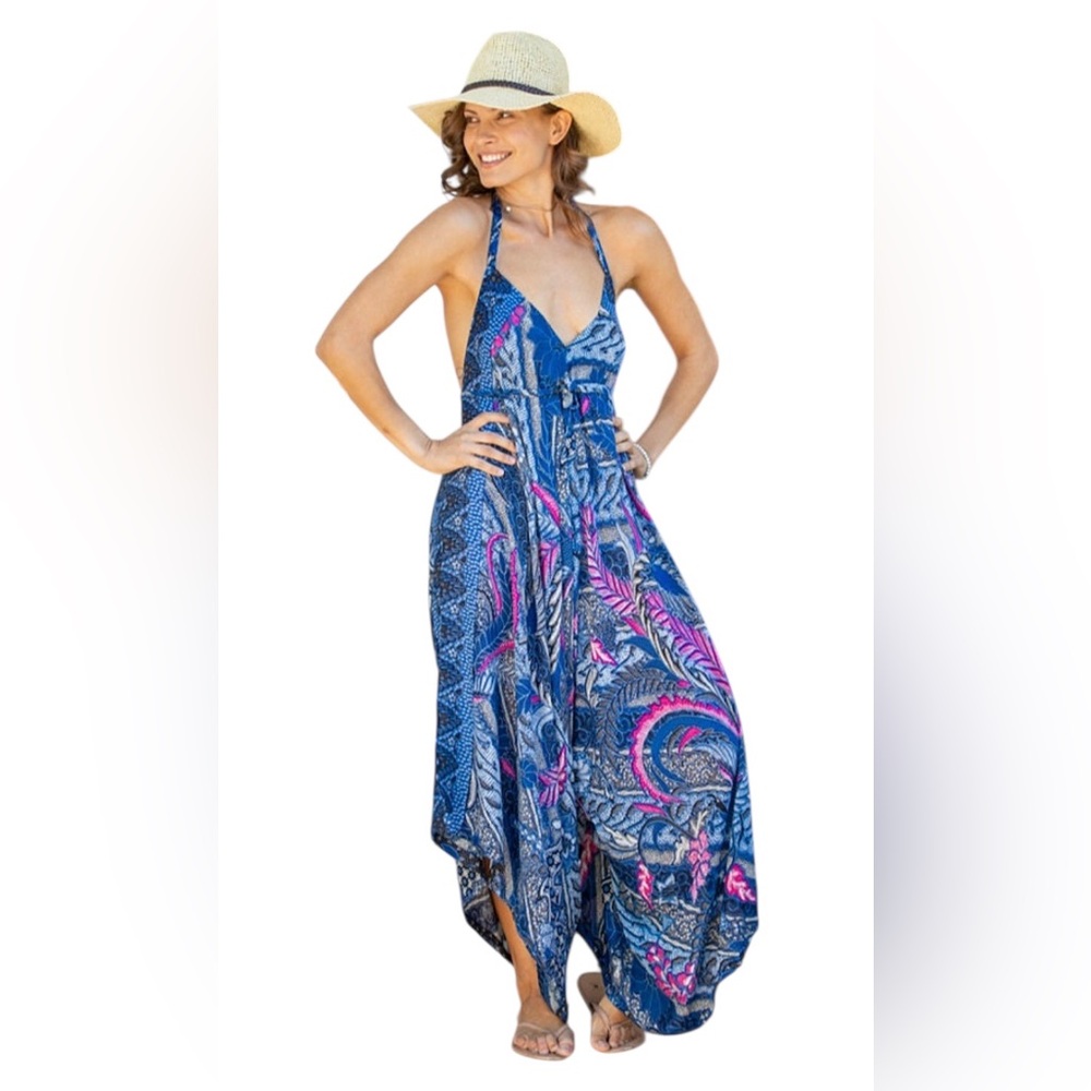 Chic Blue Patterned Jumpsuit - image 2